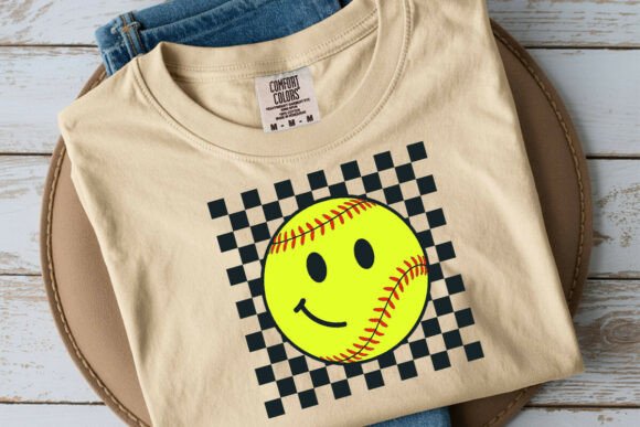 Checkered Softball Happy Face SVG