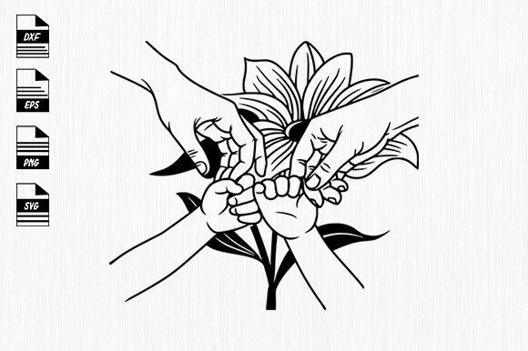 Mom and Babies Hands with Flower Svg