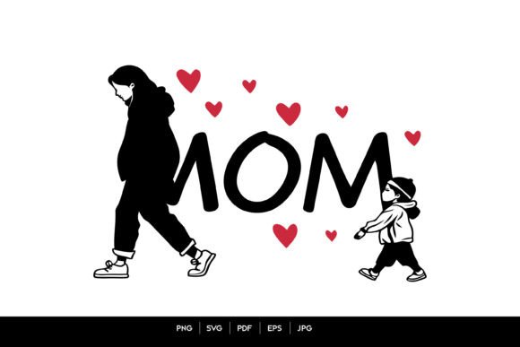 Mom Walking with Child – Love Hearts